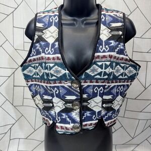 VTG 90s Southwest Canyon Womens M Geometric‎ Jacquard Crop Vest Western Cowgirl